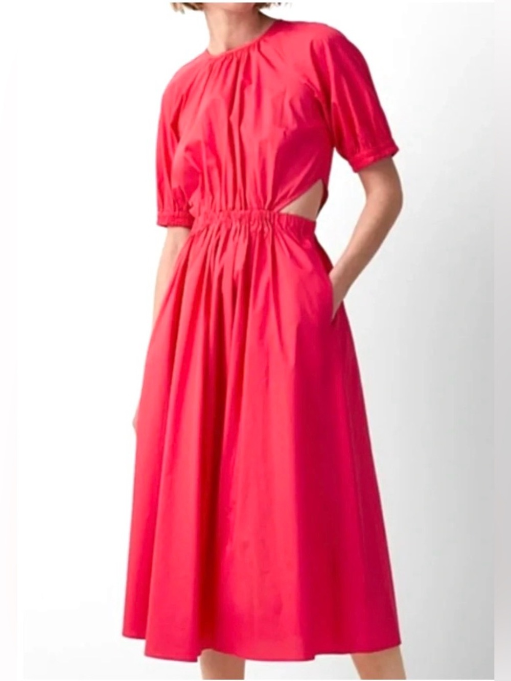 Michael Kors Hot Pink Cotton Cutout Midi Dress